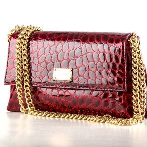 Betty Red  Crocodile Large Flap Shoulder Bag